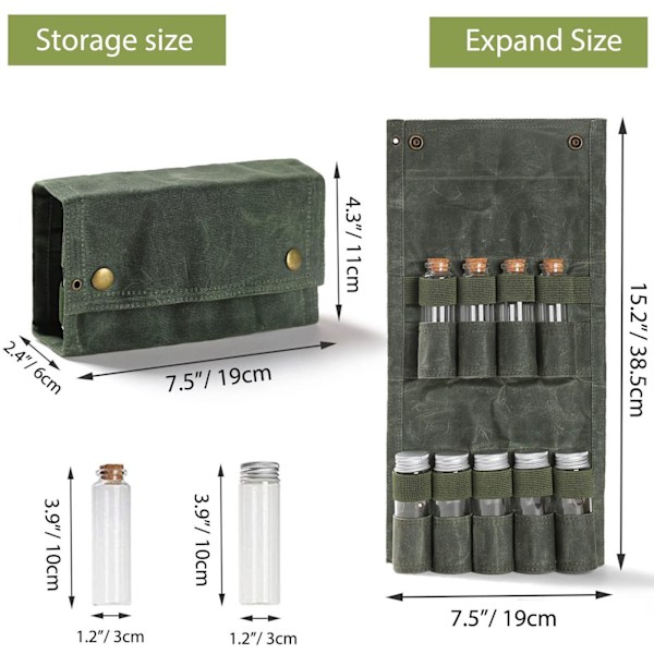 Canvas kryddförvaringsväska med 9 kryddburkar kryddbehållare set för utomhuscamping grill picknick tillbehör Khaki