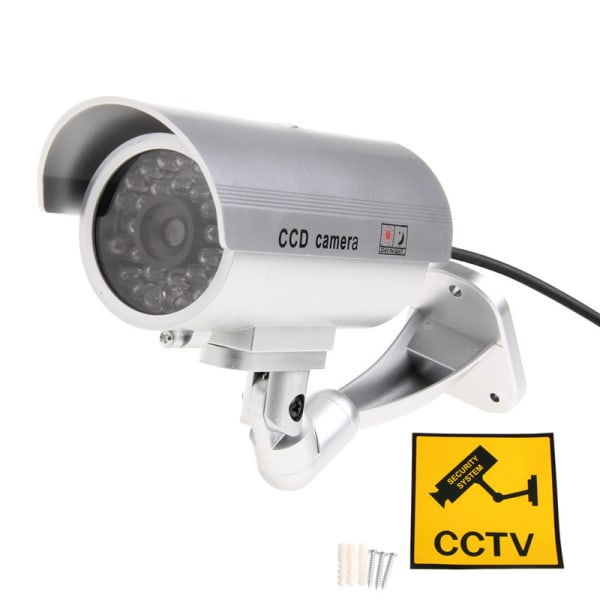 CCTV-säkerhet falsk dummy-kamera med blinkande LED utomhus/inomhus användning för hem Silver