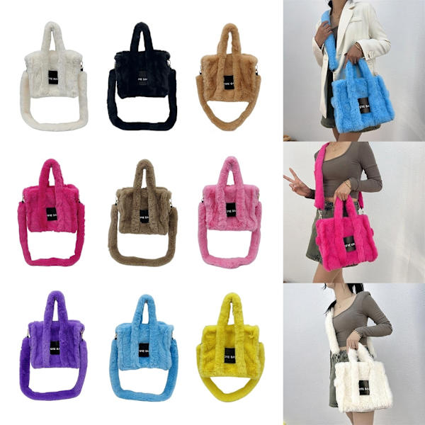 Damväskor Höst Vinter Axelväska Plysch Messenger Bag Top Handväska Handväska Hot Pink