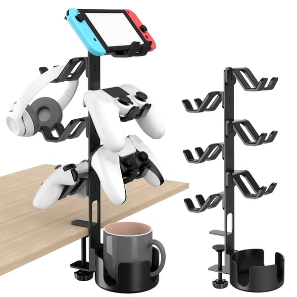Triple Layer Skrivebordsmontering Gaming Gear Holder med Skridsikker Polstring til Spil