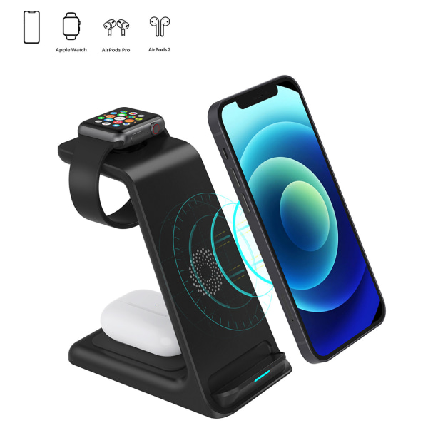 Wireless Charger 2021 Upgrade 3 in 1 Wireless Charging Stand Dock Pad för i-Phone 8/9/10/11Series/12/12Pro/12 Pro Max