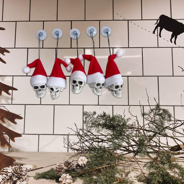 5 st Miniatyrskalle med Tomtehatt Julgransdekoration för Spiselkransar Dörr