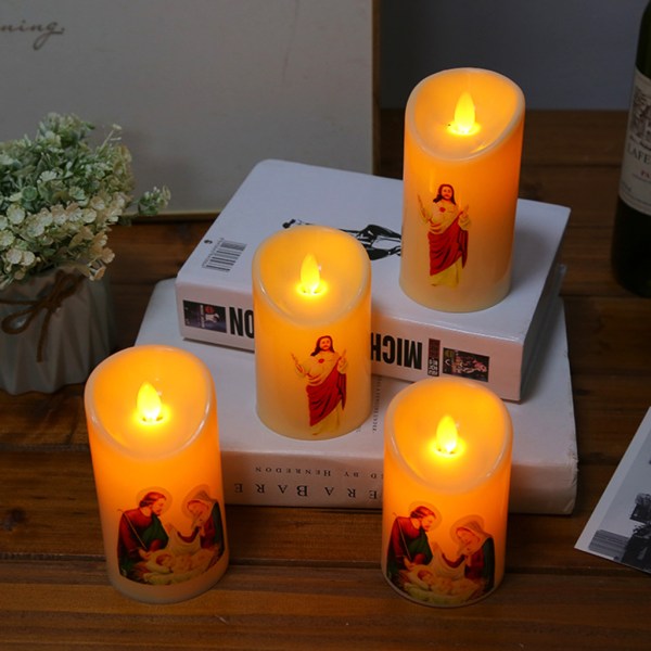 Jesus Kristus Candle Light Led värmeljus romantisk pelare ljus Batteri drivs för kristen kyrka helig dekor null - 1