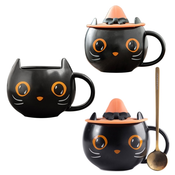 Keramisk söt svart för katt kaffemugg Tekopp Halloween-presenter för kattälskare Cou null - 1