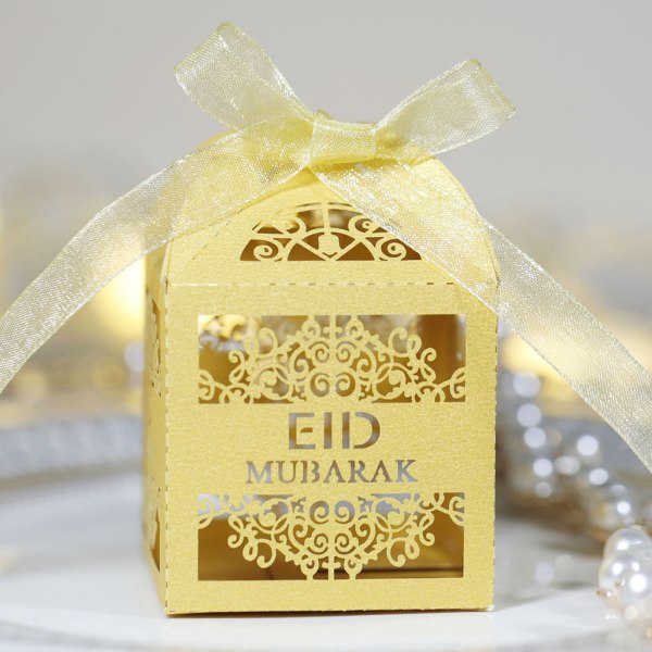 100 st Eid Mubarak godisask Ramadan dekoration ihåliga presentförpackningar Islamiska muslimska festtillbehör ivory