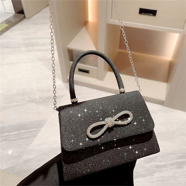 Glitter kukkaro Bow tekojalokivi iltalaukku Party Wedding Clutches Lady käsilaukku Black