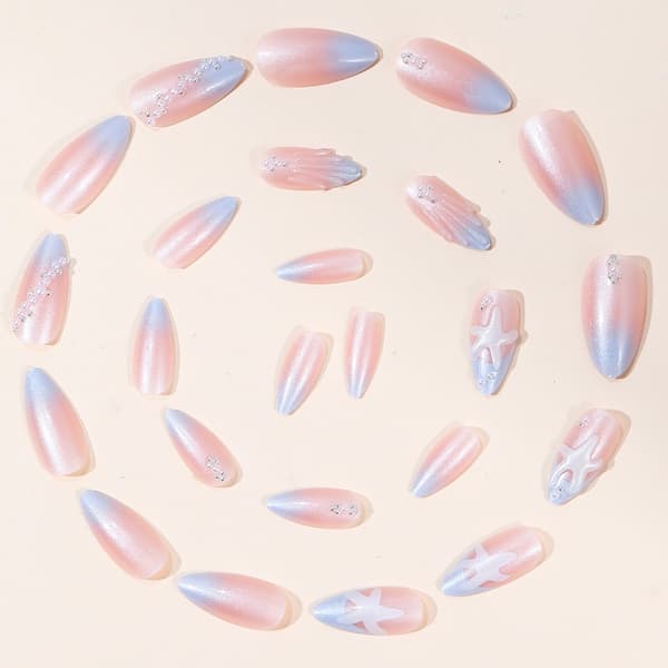 Foto Styling Press On Manicure Sæt med Mandelform og Søstjerne