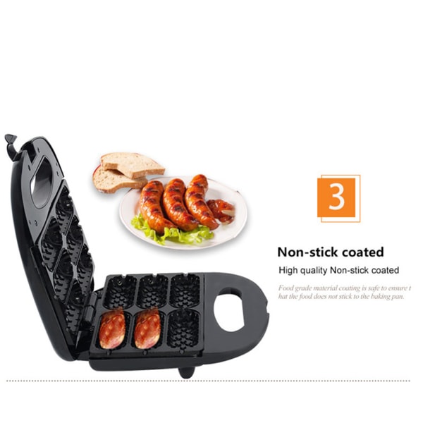 750W Elektrisk Hotdog Machine Maker Järn Rostfritt stål Hot Dog Tallrik Non-stick