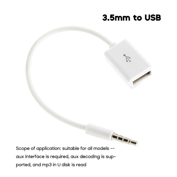 Ljudkabel 3,5 mm hane till USB hona, USB till aux-jack Ljudkabel 3,5 mm omvandlarkabel för enheter med AUX-ljudjack