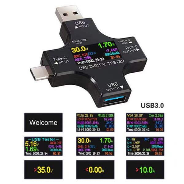 USB-tester med farve LCD multimeter til spændings- og strømdetektering og -visning