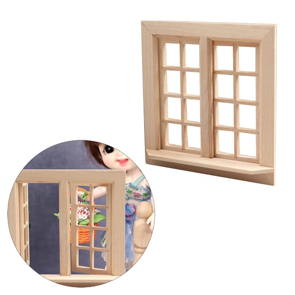 Handgjord träfönster miniatyrpanel för 1:12 skala dockhus leksak