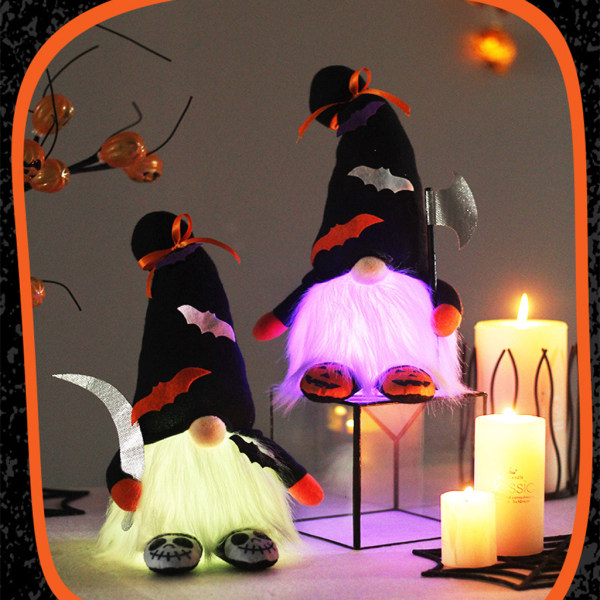 12" Upplyst Halloween Gnome Plysch för docka Handgjord skandinavisk Tomte Svenska Gnomes Holiday Party Hem Bordsdekorationer null - A