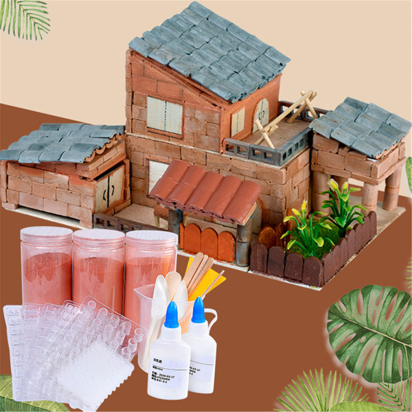 Mini Brick DIY House Building Model Miniatyr Dollhouse Tillbehör Simulering Tegel Leksaker för barn Vuxna null - J