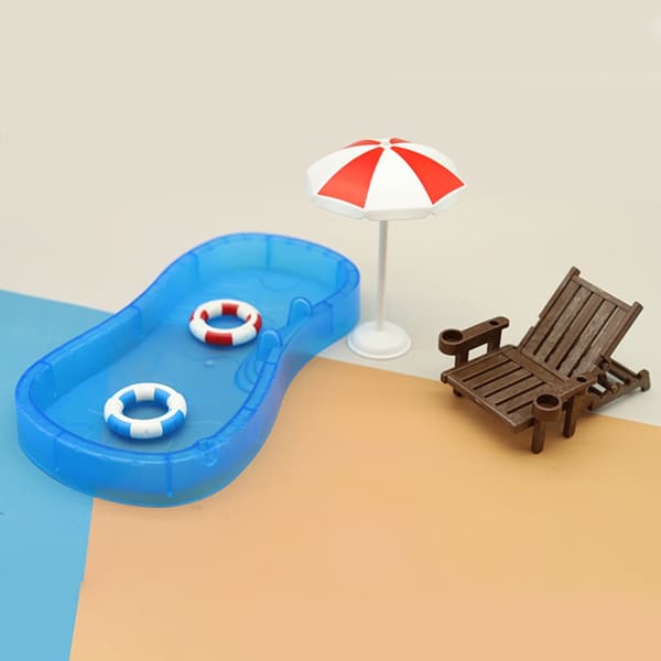 Dockskåp Mini Simulering Pool Strandstol Set Prydnadsleksak Barnpresent