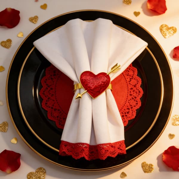 Sæt med 6 kærlighedshjerte servietringe til borddækning Valentinsdagsgave
