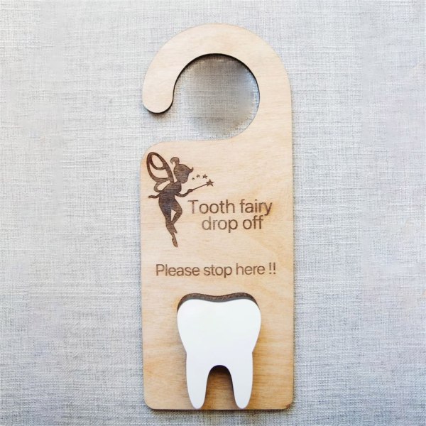 Tooth Fairy Pick up Box Tooth Fairy Dörrhängare Barn Barn Uppmuntra Presentrumsdekoration Tanddörrhängare i trä 23x9cm null - D