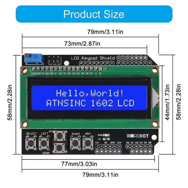LCD-knappsats Shield LCD1602 expansionsmodul som förbättrar projekteffektiviteten