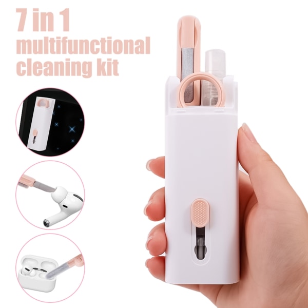 7 i 1 professionell rengöringssats Öronsnäckor Rengöringsborste för Bluetooth-kompatibla hörlurar Datortangentbord Kameraskärm Pink
