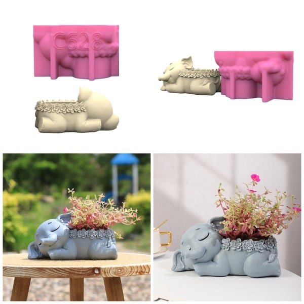 3D elefantgips molds Form för att göra suckulenta växter Blomkrukor Ljushållare Smyckeförvaring