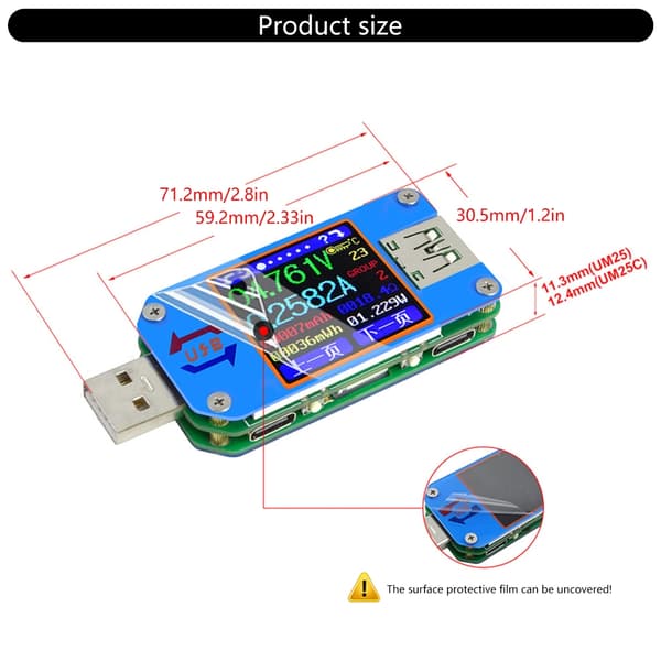 USB 2.0 Tester USB Strømmåler 4-24V 5A Spændingstester Multimeter LCD-skærm