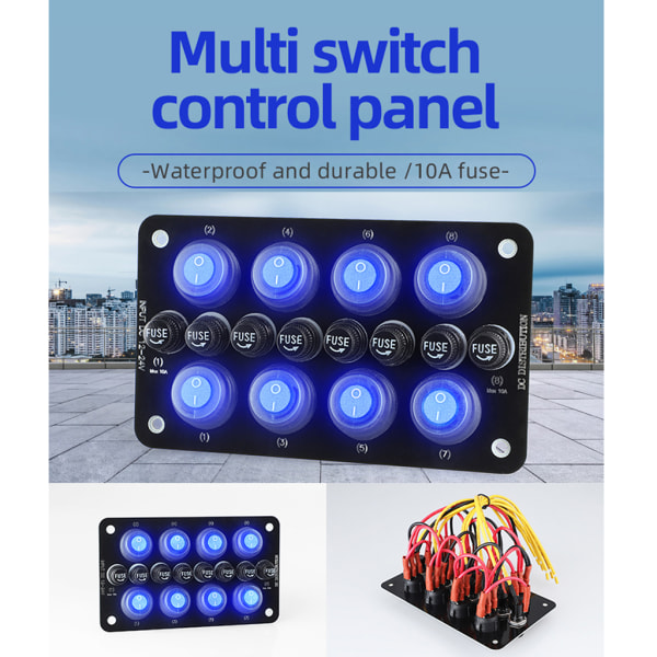 8 positioner på/av Laddaruttag Panel USB Power Socket Switch för lastbilsfartyg