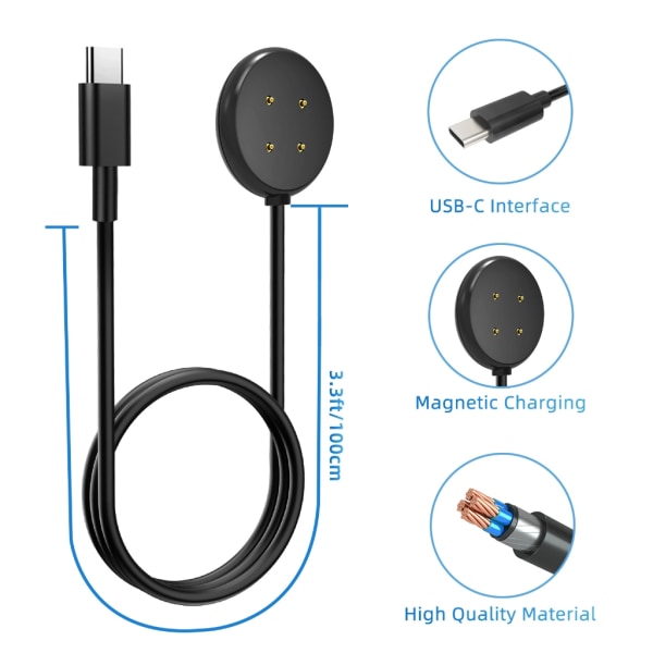 Power Magnetisk laddare USB laddningskabelställ för Pixel Watch 2 Black - Type C