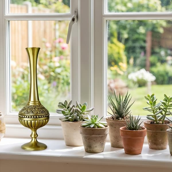 Sofistikerte graverte legeringsvaser Blomsterarrangementbeholder med smal hals