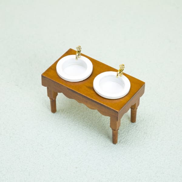 Dukkehus Miniature Vask med Dobbelt Vask i Træ 1/12 Håndværksmodel Møbler