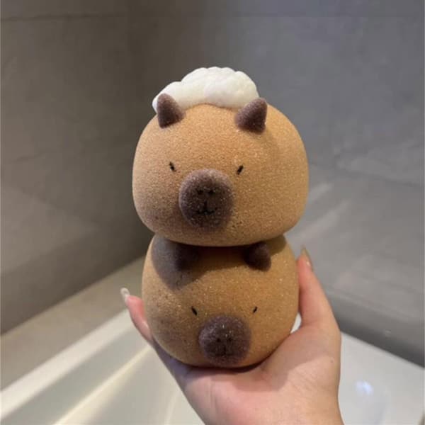 Bade Svamp med Capybara Form, Blød Svamp til Brusebad og Ansigtsvask