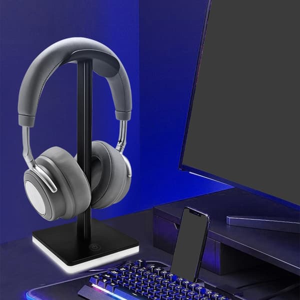 LED Headset Stand til PC, Pladsbesparende Design, Skrivebordsopbevaring