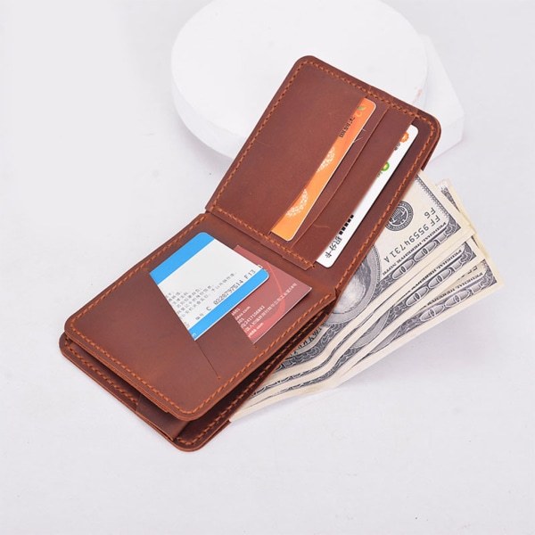Retro handgjord plånbok för män Läder liten myntväska Korthållare Pengarväska Craft Tool Brown
