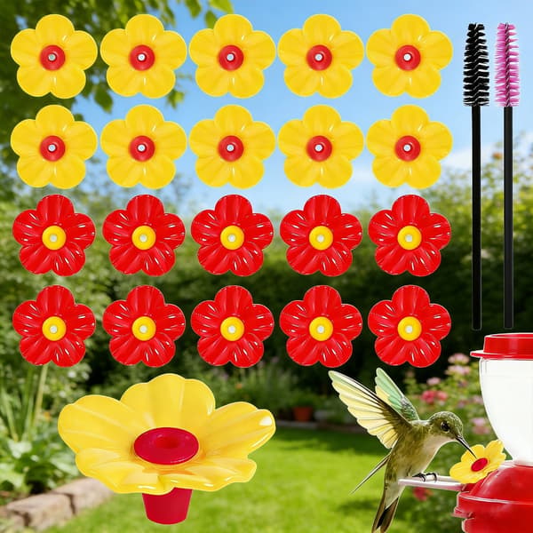 20 stk. udskiftningsblomster til kolibrifoderautomat sæt inkluderer praktisk rengøringsværktøj