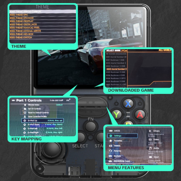 Videospelskonsol förinstallerad 15 000+ spelkontroller Bärbar spelenhet Förinstallerat emulatorsystem Transparent black