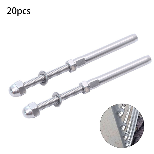 20 kpl T-316 kaapelikaiteen sarja 1/8" kierretappi- ja varsiliitin