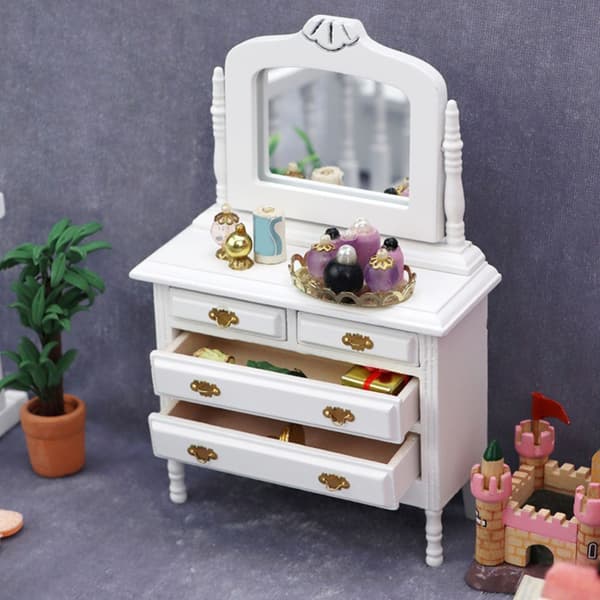 Dekorativt 1/12 Miniature Dukke Møbel Træ Kommode Spejlskab
