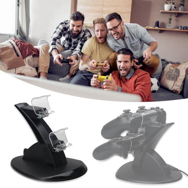 USB-drevet dobbel kontrollerladerstativholder egnet for P4 Gamepad