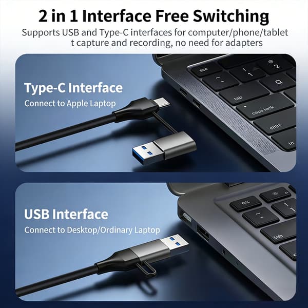 Avancerat USB3.0 4K UHD Videoinspelningskort Dubbla gränssnitt Typ C och USB3.0