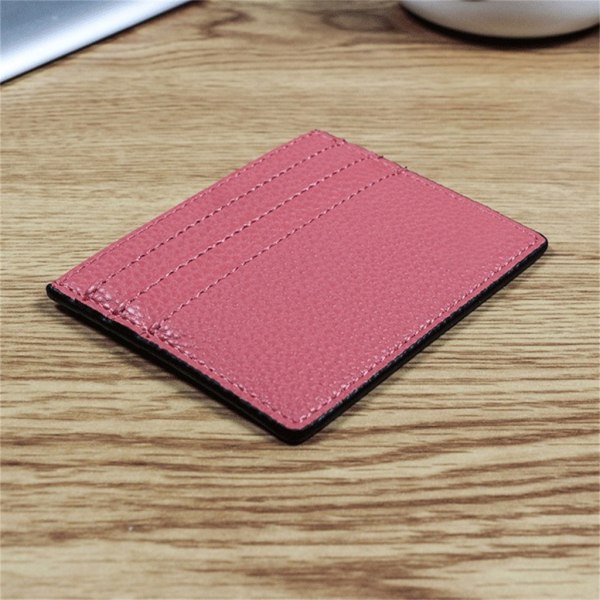 Multi Slot Pocket Plånbok för kvinnor Lychee Texture Slim läder korthållare Light pink