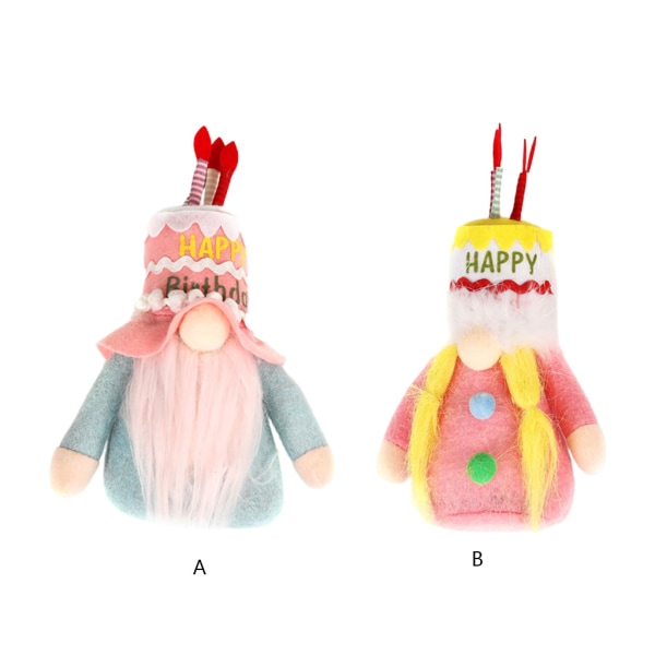 Grattis på födelsedagen Gnome Farmhouse Tomte Plysch Skandinavisk Nisse Dvärg Elf Ornament Kök Tiered Brick Dekorationer null - A