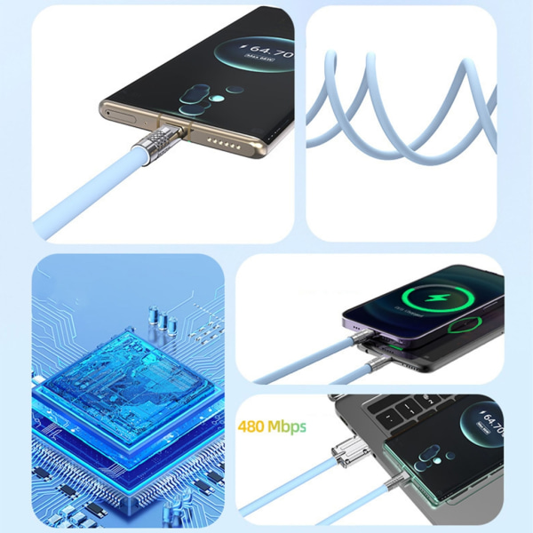 Multi Laddningskabel 2 i 1 USB till USB Typ C MicroUSB Laddningskabel Sladd Splitterkabel för telefoner Tabletter 6A 100W Blue - Android Type C