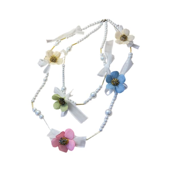 Elegant Perle Blomster Halskæde Dobbelt Lag Design Til Kvinder Mode Smykker