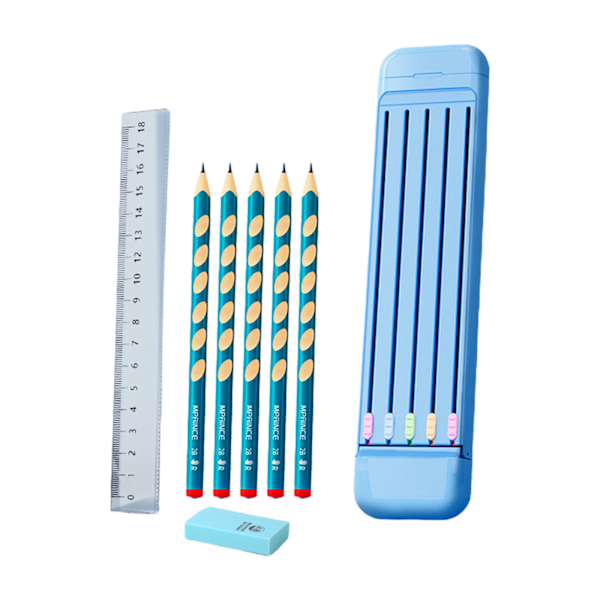 Multi-i-1 brevpapperssats innehåller 5 x pennor Eraser Clear linjal Present för barn