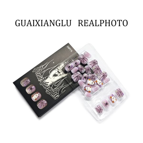 Web Flower Halloween Press On Manicure Sæt Lavendel Gradient
