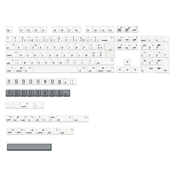 XDA Profile PBT Keycaps 144 nøgler/sæt til MAC-ISO Cherry MX-switches Hvid keycap til mekanisk tastatur gør-det-selv udskiftning