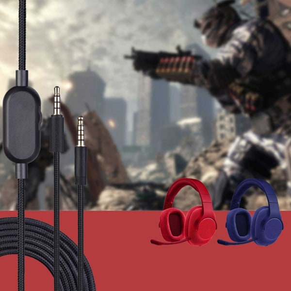Støyreduserende Gaming Hodetelefonkabel for G433/G233 Volumkontroll & Mikrofon