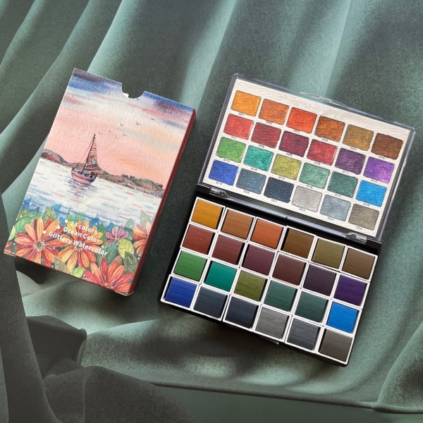 24 färger metalliska akvarellfärger Professionell set för nybörjarmålning på papper Trätyg DIY Nail Art null - 1