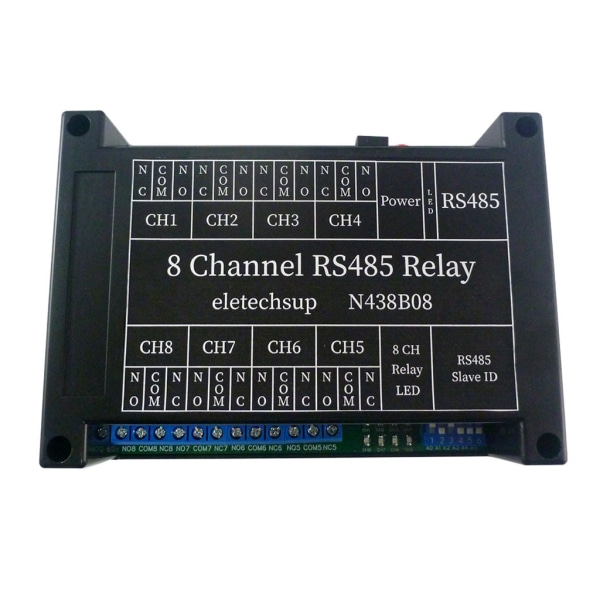RS485 relé N438B08 12VDC 8CH PC UART seriell portbryter for PLS-kamera industrikontrollsystem