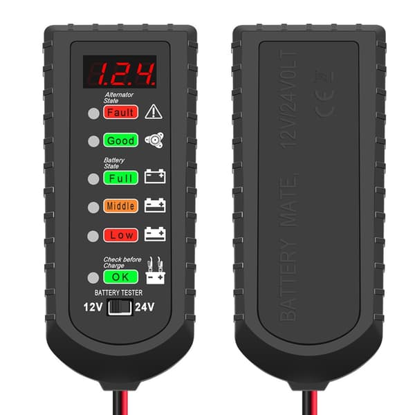 Digital batteritester for 12V 24V-systemer, lett ABS-konstruksjon