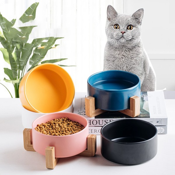 Upphöjd för kattskålar Liten hund 15° lutad Upphöjd matskål Keramik Stativmatare för katter och valpar 6 färger Blue