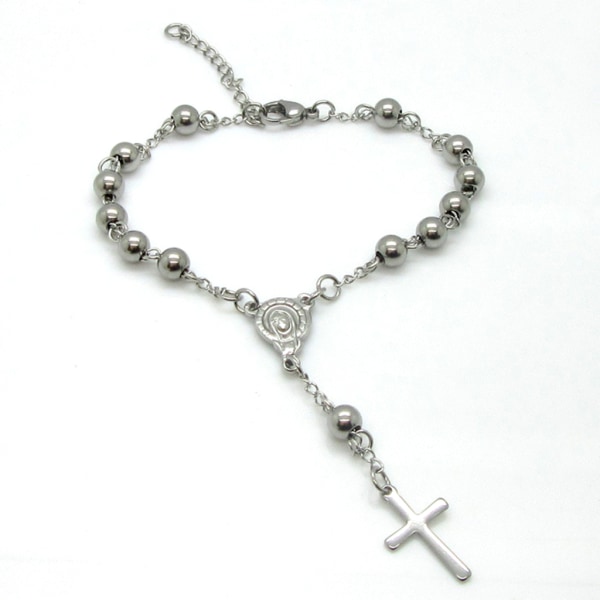 Rostfria stålpärlor Rosenkransarmband Vintage Jesus Christ Crucifix for Cross Ch Silver